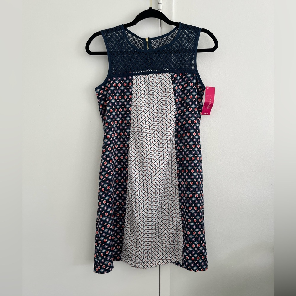 navy and white dress